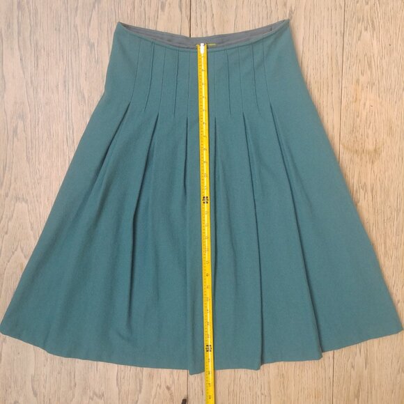 Vintage Jocomomola teal blue green pleated front wool skirt 40 approx S/M - Picture 13 of 14